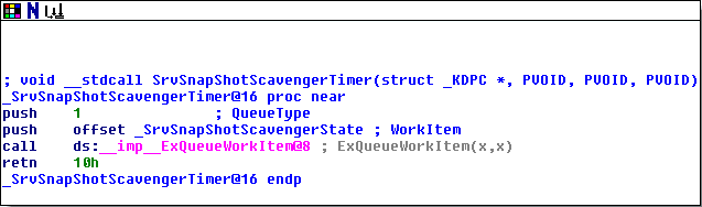 SrvSnapShotScavengerTimer function SrvSnapShotScavengerTimer Function